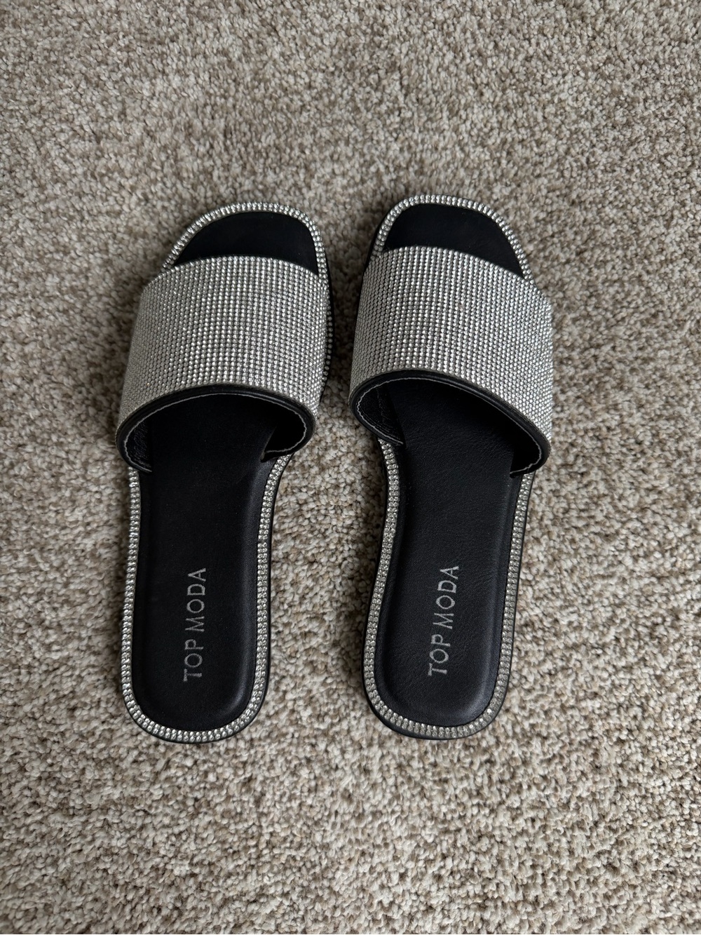 TOP Moda Silver Rhinestone Slide Mules - Picture 2 of 3